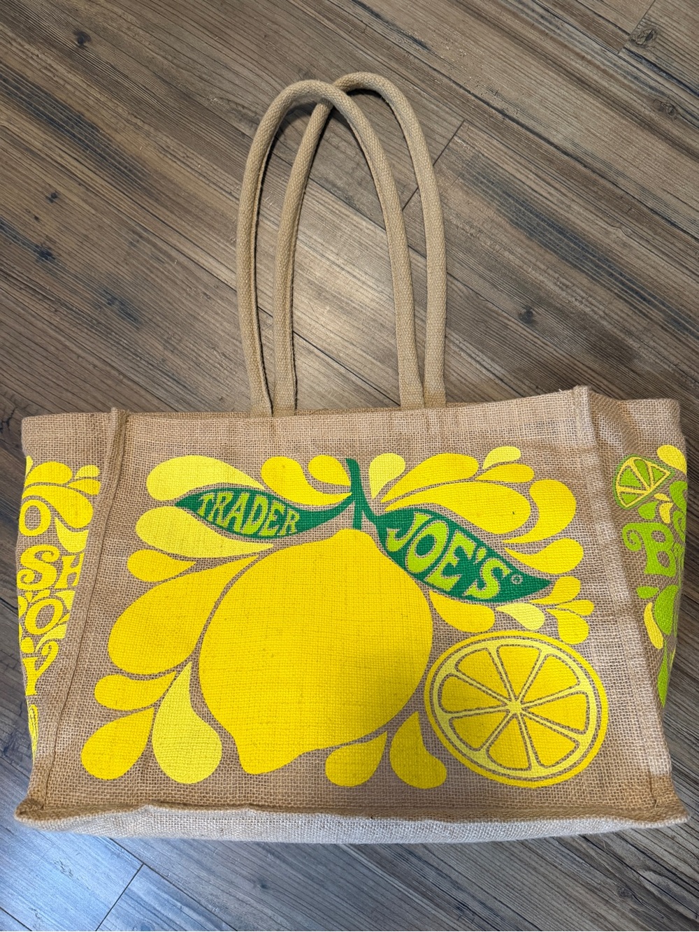 Trader Joe's Yellow Lemon Jute Tote Bag